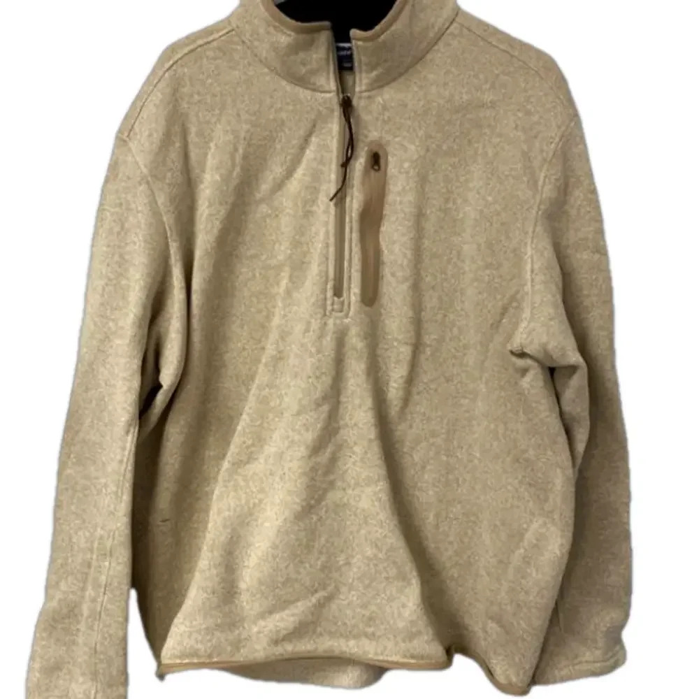 Lands End Mens XL Tan Fleece Quarter Zip Pullover Sweater 460530 H16‎